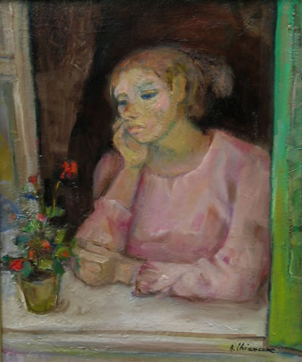 Alla finestra, anni ’60, olio su tela, cm 60x50, Napoli, collezione Serio